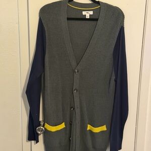BP Charcoal Cardigan with Navy Sleeves and Yellow Accents